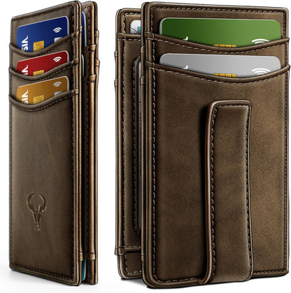 BULLIANT Men Airtag Wallet,Slim Wallet Money Clip Card Holder Magnetic Closure 12 Cards in Front Pocket RFID Blocking