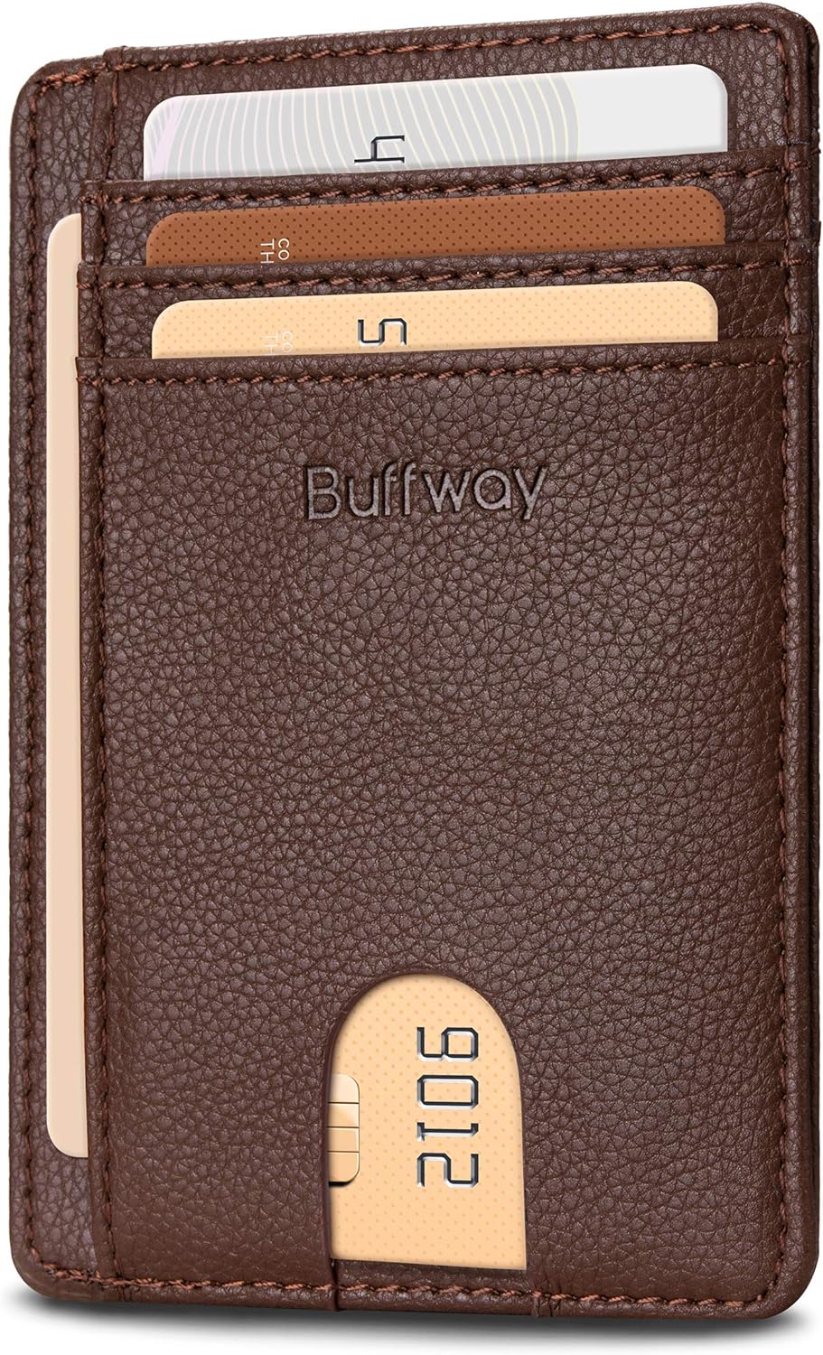 Buffway Slim Minimalist Front Pocket RFID Blocking Leather Wallets for Men and Women - Carbon Fiber Black - Colors B