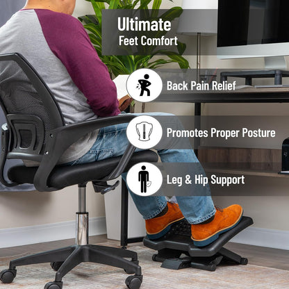 Mind Reader Foot Rest, Under Desk at Work, Ergonomic, Height Adjustable, Office, Plastic, Black