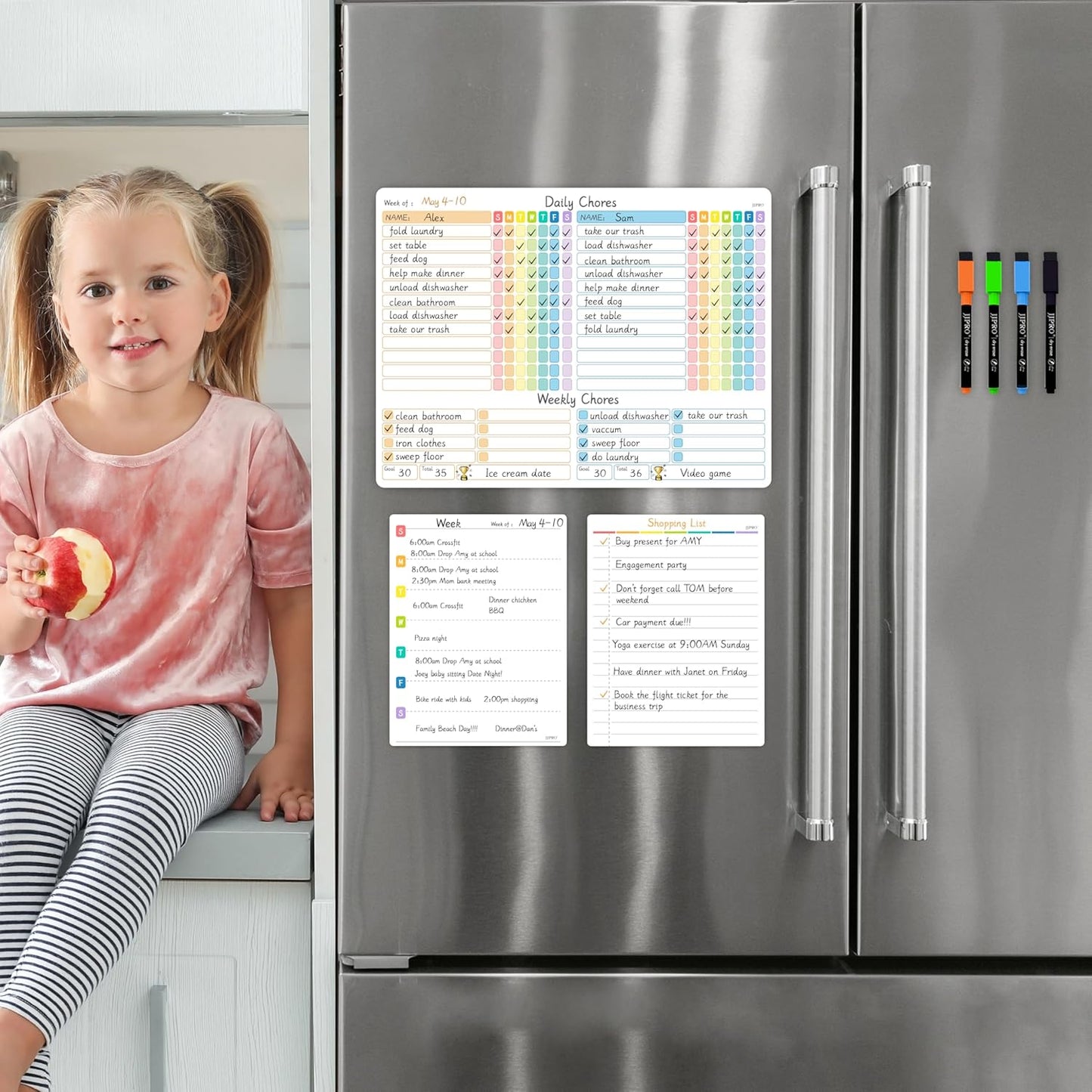 JJPRO Magnetic Dry Erase Chore Chart for Adults:Large Whiteboard16 x19-Chore Chart,Calendar,Meal Board Notes All-in-One,Behavior Chart,Teenagers,White