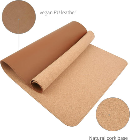 RENMTURE Dual-Sided Mouse Pad, Natural Cork & PU Leather Large Desk Pad for Office and Home Work, Desk Protector Non-Slip, Waterproof, Easy Clean (Olive Green, 32"x16")