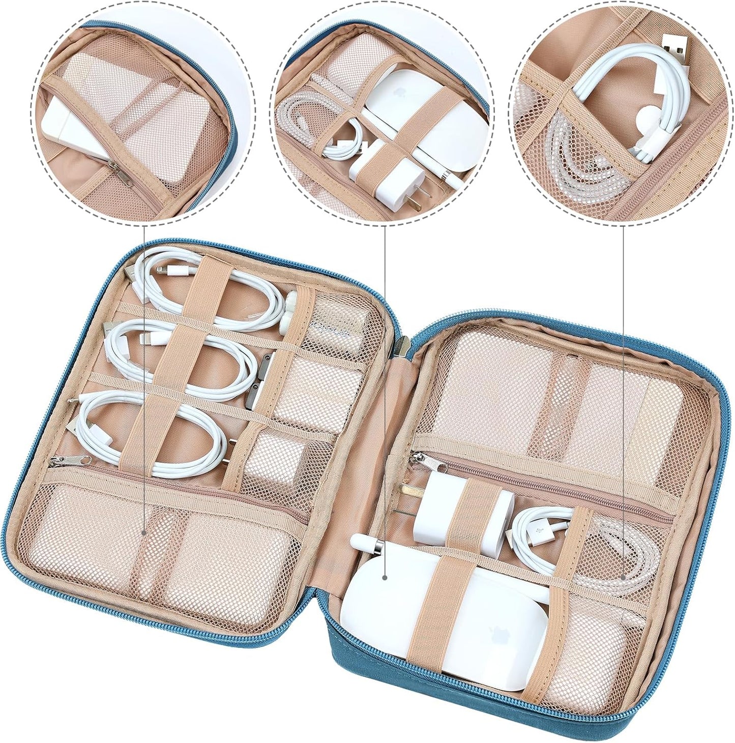 NISHEL Travel Cord Organizer Case, Tech Electronic Bag, Essentials for Charger, Cable, Phone, Hard Drive, USB, SD Card, Pink