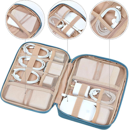 NISHEL Travel Cord Organizer Case, Tech Electronic Bag, Essentials for Charger, Cable, Phone, Hard Drive, USB, SD Card, Pink