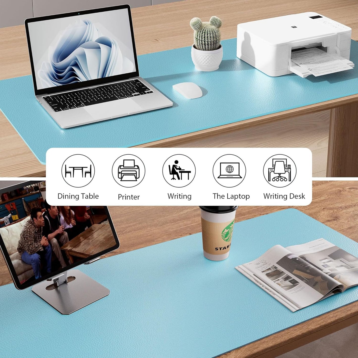 Aothia Leather Desk Pad Protector, Mouse Pad, Office Desk Mat, Non-Slip PU Leather Desk Blotter, Laptop Desk Pad, Waterproof Desk Writing Pad for Office and Home (Black,36" x 17") - Colors B