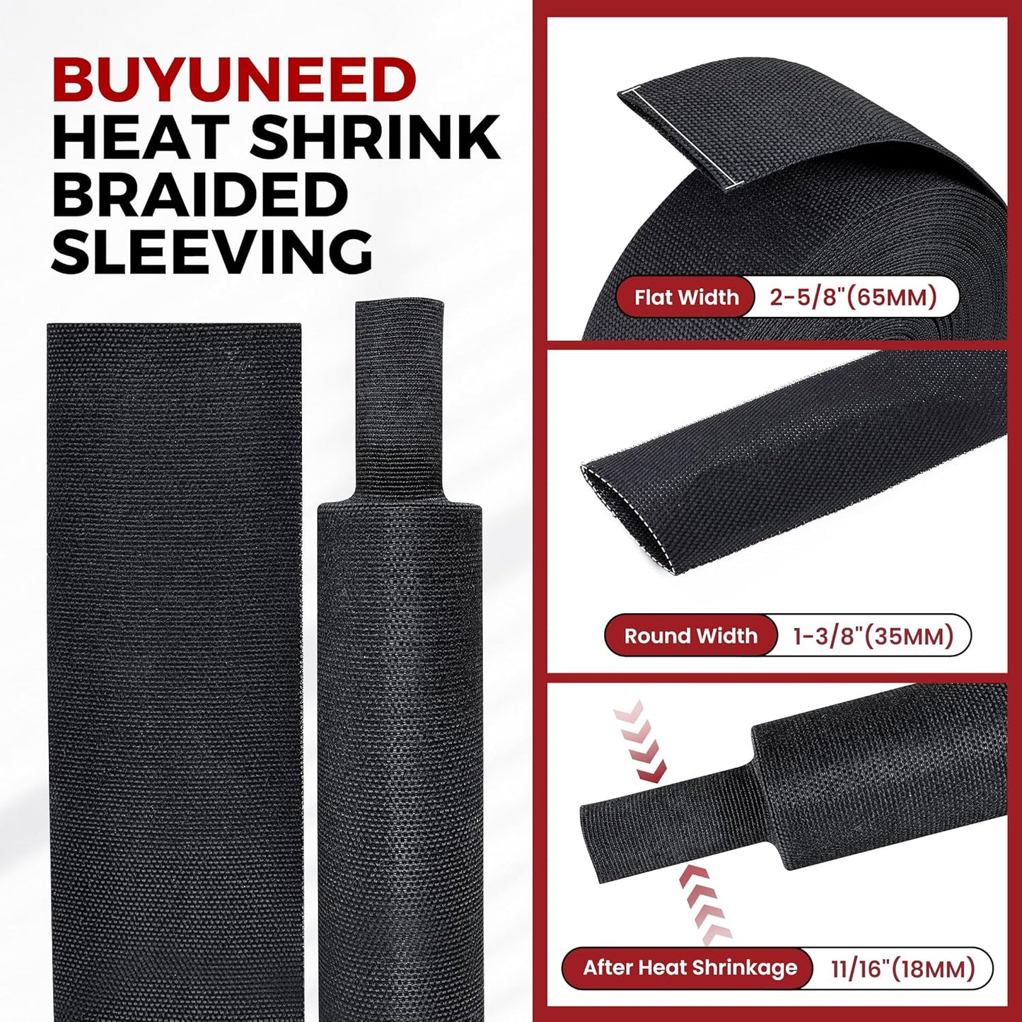 Braided Sleeving Heat Shrinkable Fabric 2:1 Ratio- Abrasion Protection Flexibility Wiring Harness Cable Sheath (3/8" ID, 16ft) - Colors B