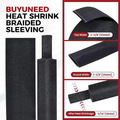 Braided Sleeving Heat Shrinkable Fabric 2:1 Ratio- Abrasion Protection Flexibility Wiring Harness Cable Sheath (3/8" ID, 16ft) - Colors B
