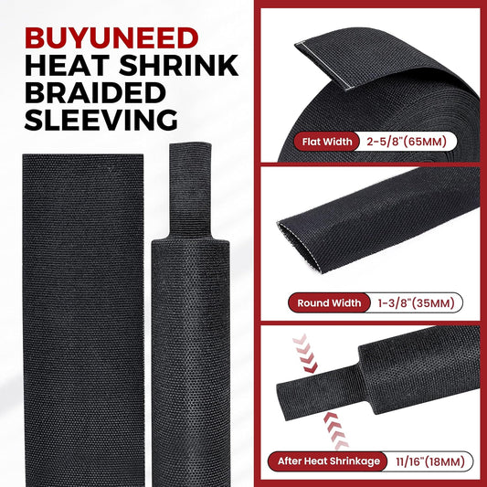 Braided Sleeving Heat Shrinkable Fabric 2:1 Ratio- Abrasion Protection Flexibility Wiring Harness Cable Sheath (3/8" ID, 16ft) - Colors B