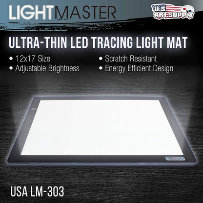 U.S. Art Supply Lightmaster USB Powered 18.75" Diagonal Pro Artist Size (A4) 9"x12" LED Lightbox Board - 5-Volt Light Bright Thin 3/8" Profile LED Light Box Pad with 110V AC Power Adapter, USB Adapter