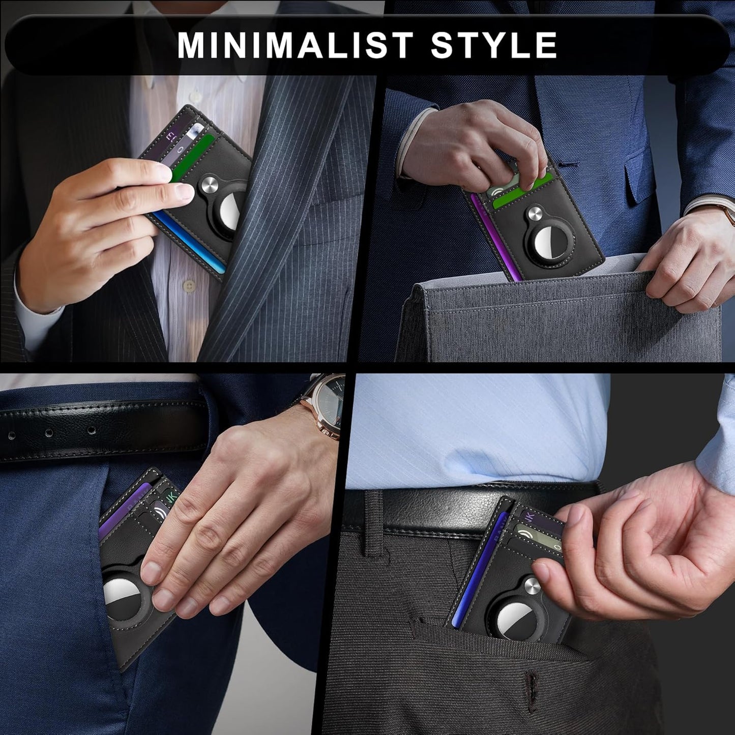 Slim Minimalist Front Pocket Air Tag Wallet, RFID Blocking Card Holder Wallet with Airtag Holder
