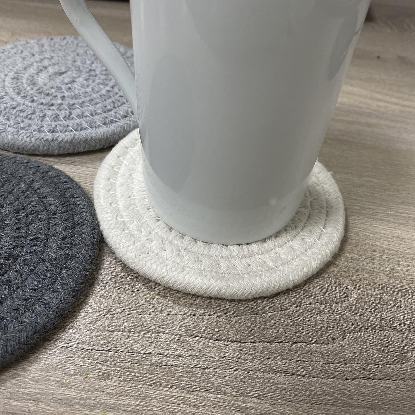ABenkle 8 Pcs Drink Coasters with Holder, Cotton Woven Absorbent Coasters for Drinks, Minimalist Home Decor Coaster Set for Wooden Tabletop Protection Table, 4.3 inches Mixed Brown