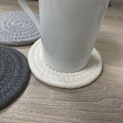 ABenkle 8 Pcs Drink Coasters with Holder, Cotton Woven Absorbent Coasters for Drinks, Minimalist Home Decor Coaster Set for Wooden Tabletop Protection Table, 4.3 inches Mixed Brown