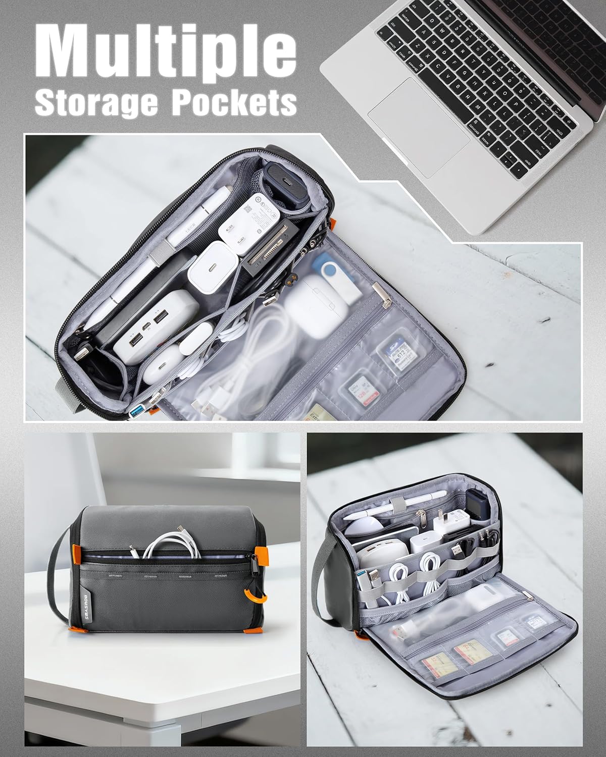 Smasrob Electronics Organizer Travel Case, Water Resistant Tech Bag Charger Pouch for Cord, Cable, Cards, Phone, Airpods, Black
