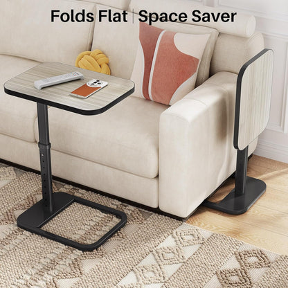 Kitstorack TV Tray Table, Adjustable Height & Flip-Top & Rounded Metal Corners, Snack Table for Couch, Sofa, Bed, Chair, Living Room, C Shaped End Side Table for Eating, Dinner or Laptop, Small Spaces