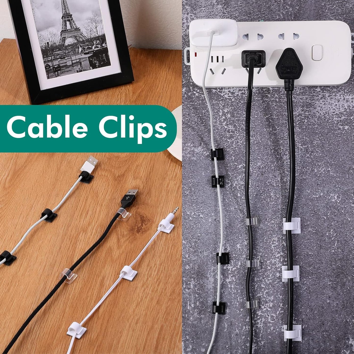 Namalu 60 Pieces Mini Cable Clips Hooks Christmas Light Clips Self Adhesive Light Hooks Cord Clips for Desk Outdoor String Lights(Small,Black)