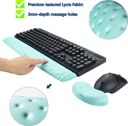 BRILA Memory Foam Mouse & Keyboard Wrist Rest Support Pad Cushion Set for Computer, Laptop, Office Work, PC Gaming - Massage Holes Design - Easy Typing Wrist Pain Relief (Nebula)