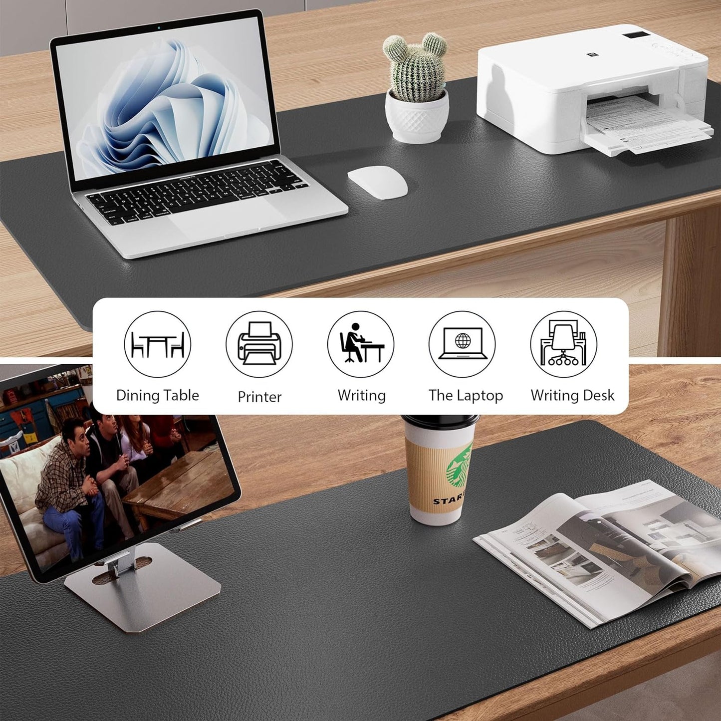 Aothia Leather Desk Pad Protector, Mouse Pad, Office Desk Mat, Non-Slip PU Leather Desk Blotter, Laptop Desk Pad, Waterproof Desk Writing Pad for Office and Home(Dark Blue,31.5" x 15.7") - Colors B