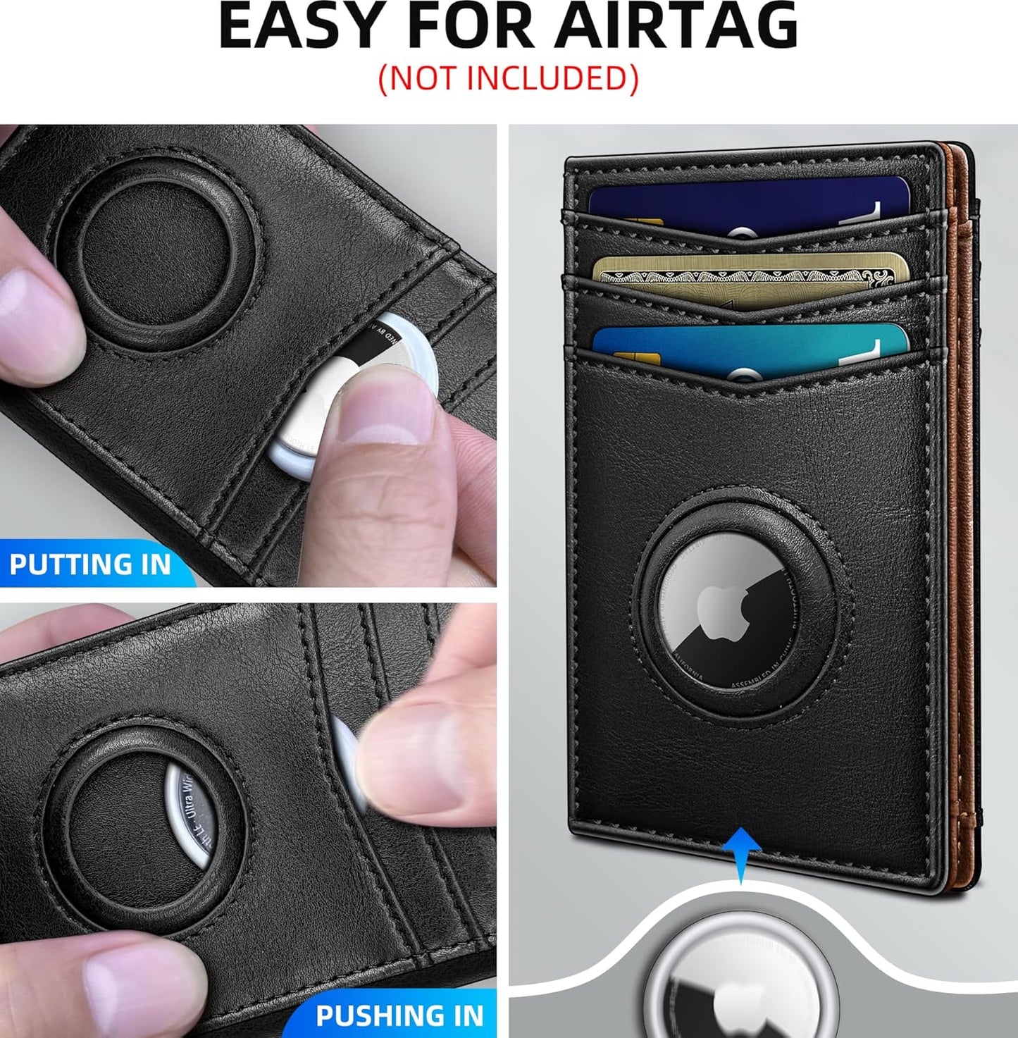 miyozi Airtag Slim Leather Wallet for Men - 12-Card Capacity, Magnetic Closure, Money Clip & Simplified Bill Compartment, RFID Blocking (4.3" x 3.0") | Gift Boxed