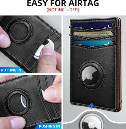 miyozi Airtag Slim Leather Wallet for Men - 12-Card Capacity, Magnetic Closure, Money Clip & Simplified Bill Compartment, RFID Blocking (4.3" x 3.0") | Gift Boxed