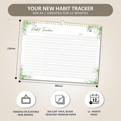 BIROYAL Habit Tracker Calendar 2026 (Undated 12 Months) - Daily Habit Tracker Jounal with Spiral Binding & Hanger - Goal Tracker - Motivational Monthly Habit Calendar - Productivity Tool and Workout Calendar - 8.6" x 11.2"