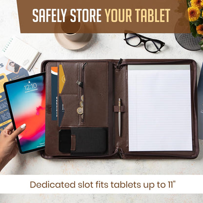 STYLIO Zipper Padfolio Portfolio Binder Organizer | Faux Leather Portfolio for Resume, Documents, Phone, Tablet, Business Supplies and Cards | Notebook Organizer with Letter Sized Notepad Included