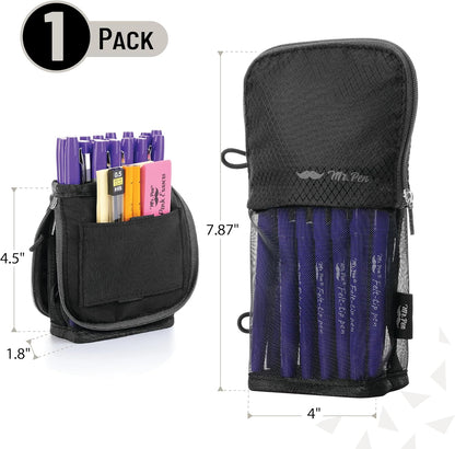 Mr. Pen- Standing Pencil Case Pouch, Sit & Lay Mesh-View Design, Black & Gray, Interior Pocket & 2 Elastic Binder Loops, Cute Pencil Case for Girls and Boys