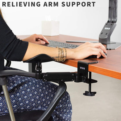 VIVO Universal Clamp-on Adjustable Armrest, Desk Cradle Rotating Elbow Cushion, Above Table Extension Platform Arm Support, Black, MOUNT-ARM01