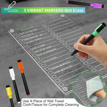 Acrylic Magnetic Dry Erase Board for Fridge, 12"X8" Clear Magnetic to Do List White Board, Acrylic Dry Erase to Do List for Refrigerator, Magnet Whiteboard with 5 Markers
