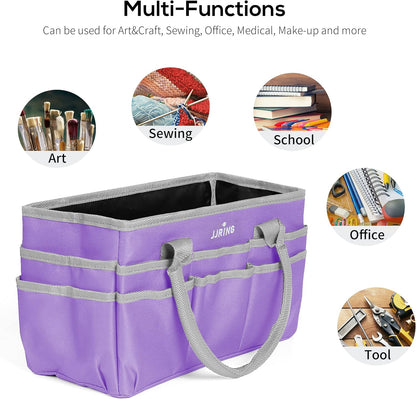Jjring Craft and Art Organizer Tote Bag - 600D Silver Nylon Fabric Art Caddy with Pockets - for Art, Craft, Sewing, Medical, and Office Supplies Storage