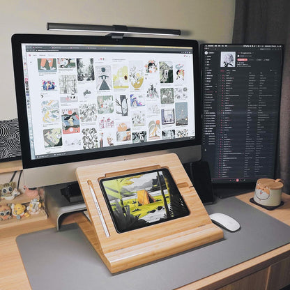 ELETIUO Tablet Stand Holder Adjustable Foldable,Multi-Angle Bamboo Wooden Organizer Desktop Holder for iPad,Stable for Drawing,Watching,Typing (Support Multiple Devices)