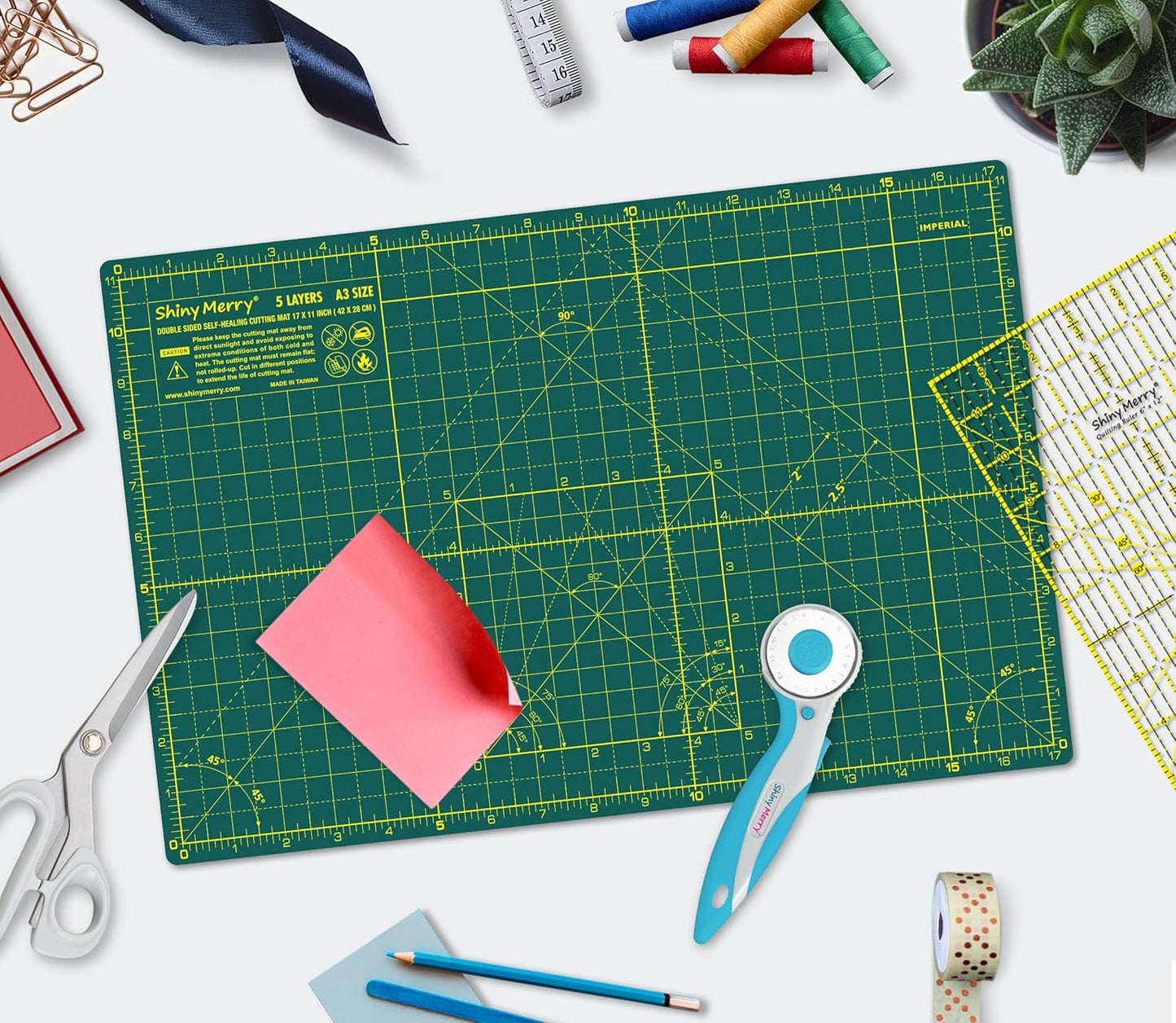 Self Healing Cutting Mat A3 12"x18" – Double Sided 5-Ply Craft Mat for Sewing, Quilting, Fabric, Scrapbooking – Pink/Purple
