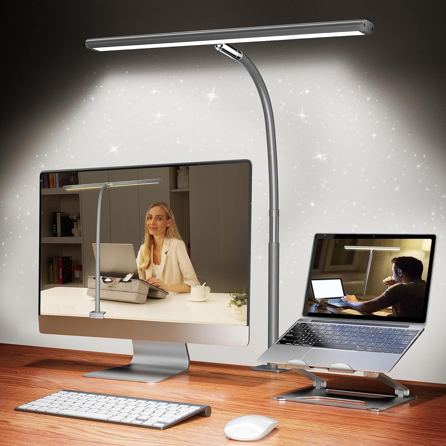 Airlonv LED Desk Lamp for Office Home, Eye-Caring Desk Light with Stepless Dimming Adjustable Flexible Gooseneck, 10W USB Adapter Desk Lamp with Clamp for Reading, Study, Workbench (Black)