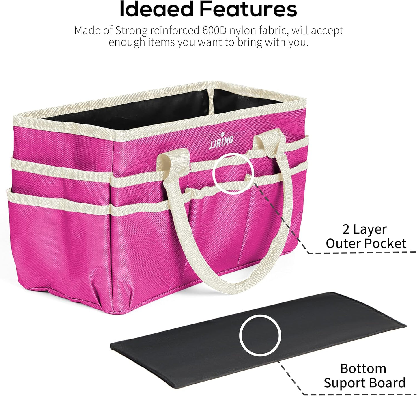 Jjring Craft and Art Organizer Tote Bag - 600D Silver Nylon Fabric Art Caddy with Pockets - for Art, Craft, Sewing, Medical, and Office Supplies Storage