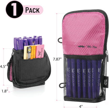 Mr. Pen- Standing Pencil Case Pouch, Sit & Lay Mesh-View Design, Black & Gray, Interior Pocket & 2 Elastic Binder Loops, Cute Pencil Case for Girls and Boys
