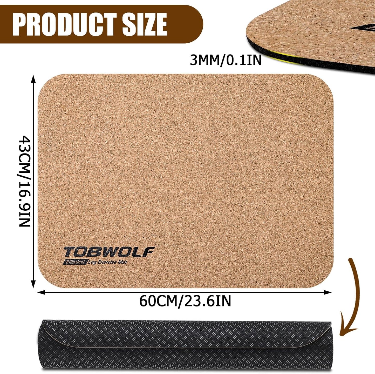 TOBWOLF Non-Slip Workout Mat for Ellipse Leg Exerciser, Ellipse Machine Mat, Exercise Mat for Under Desk Ellipticals, Suitable for Electric Seated Foot Pedal Exerciser, Stability & Floor Protection