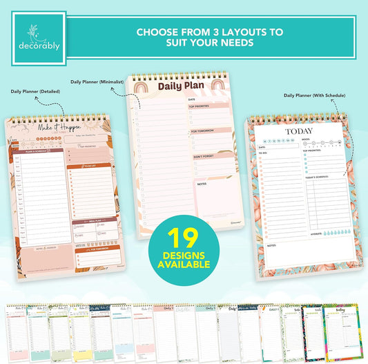 Decorably 52 Sheets Nude Pink Undated Daily to Do List Notepad, 6.5x10in Spring-Bound Easy Tear-Off Design, with Priorities, Checklist, Agenda, Reminders, Notes - Home, School, Office