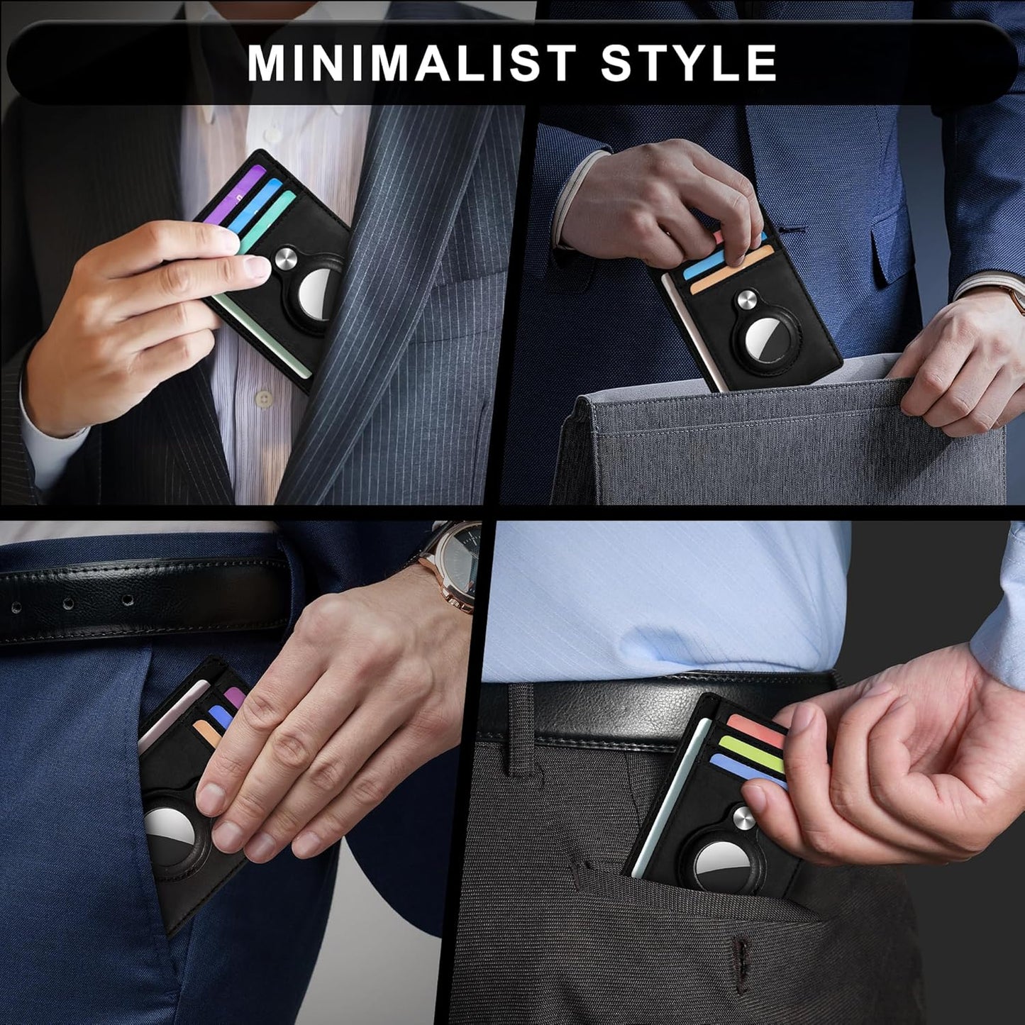Slim Minimalist Front Pocket Air Tag Wallet, RFID Blocking Card Holder Wallet with Airtag Holder