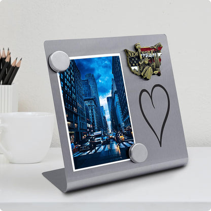 Magnetic Bulletin Board with Stand – Small Dry Erase Memo Board – Tabletop Metal Easel for Magnet Display – Mini Home Decor – 8x8 Inches + 2 Magnets
