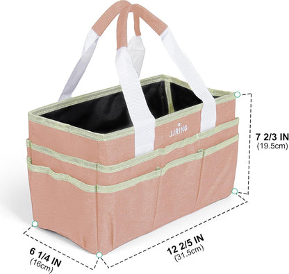 JJRING Craft Organizer Tote Bag for Art Storage, Caddy with Multiple Pockets, Bluish Green Sewing Bag for Scrapbooking, School, Medical, and Office Supplies
