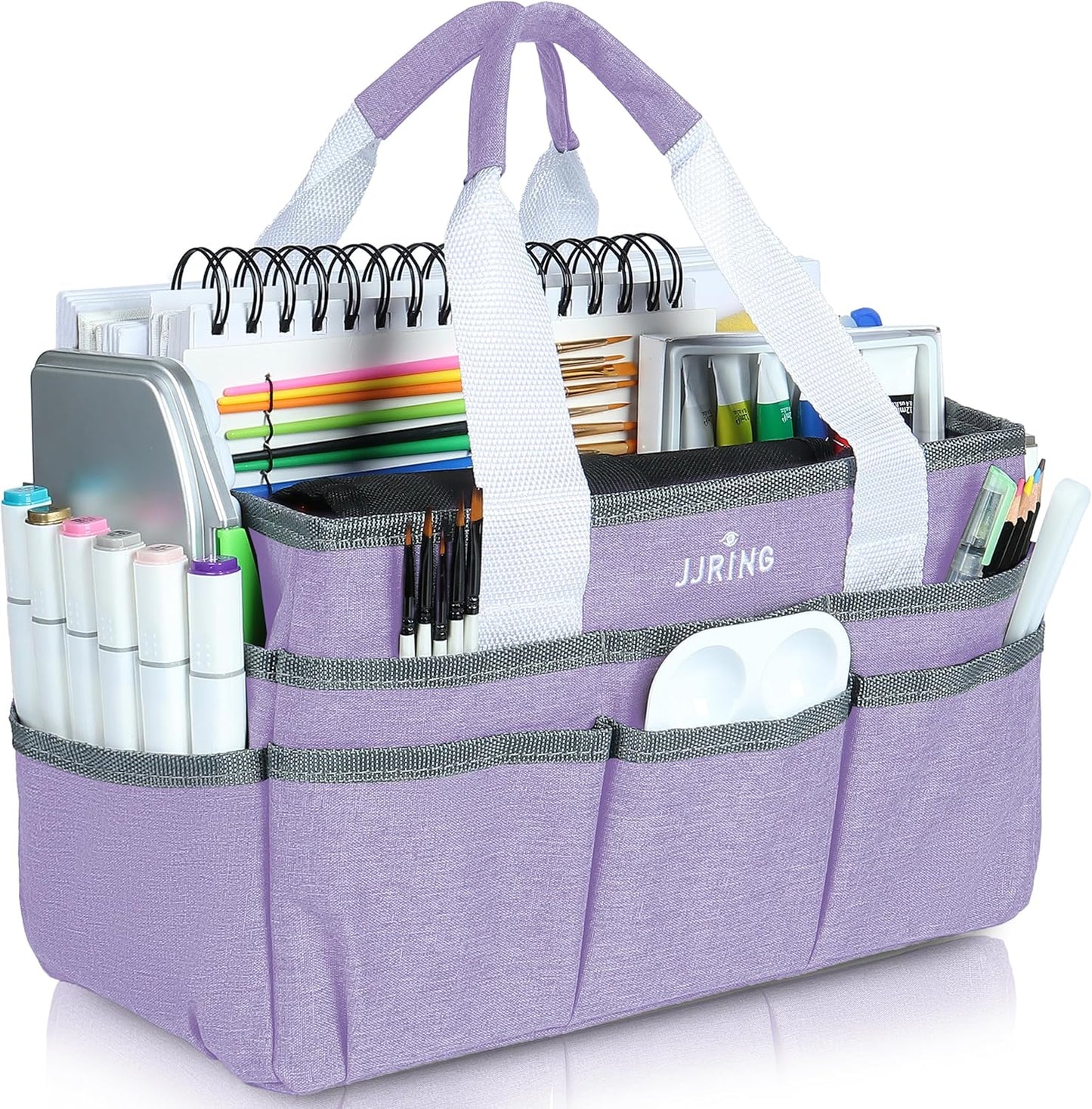 JJRING Craft Organizer Tote Bag for Art Storage, Caddy with Multiple Pockets, Bluish Green Sewing Bag for Scrapbooking, School, Medical, and Office Supplies