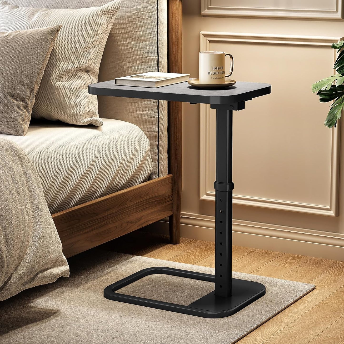 Kitstorack TV Tray Table, Adjustable Height & Flip-Top & Rounded Metal Corners, Snack Table for Couch, Sofa, Bed, Chair, Living Room, C Shaped End Side Table for Eating, Dinner or Laptop, Small Spaces