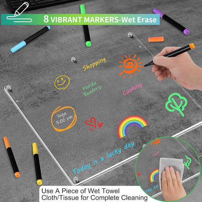 Acrylic Magnetic Dry Erase Board for Fridge, 12"X8" Clear Magnetic to Do List White Board, Acrylic Dry Erase to Do List for Refrigerator, Magnet Whiteboard with 5 Markers