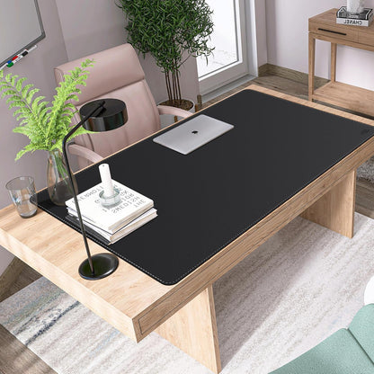 Vyaaa PU Leather & Cork Desk Mat, 39.4"x15.7" Dual Sided Computer Desk mat, Waterproof Large Mouse Pad, Non-Slip Office Desk pad, Office Desk Protector for Work/Gaming/Home (Black)