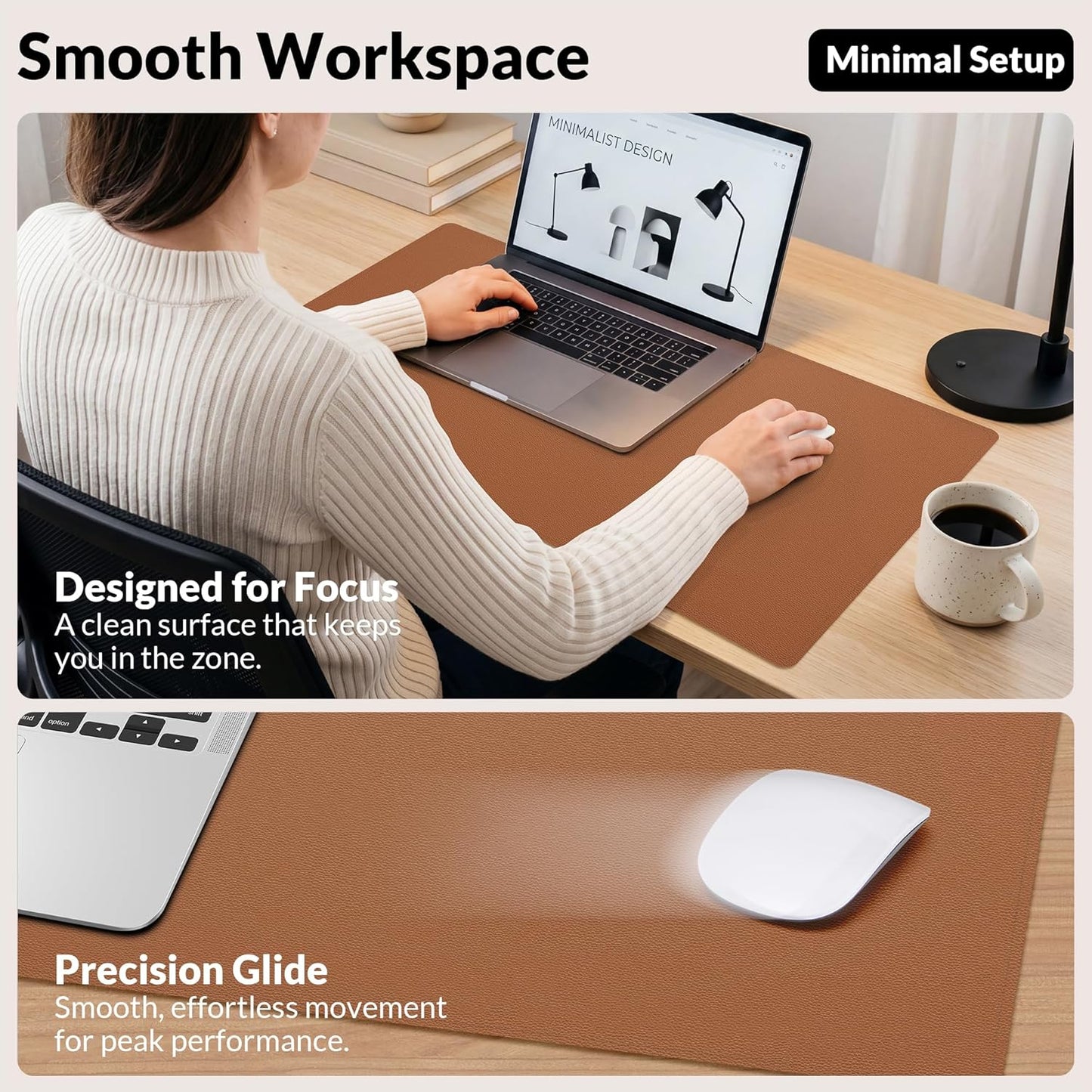 AFIING Large Desk Mat 47" x 17", Dual-Sided Natural Cork & PU Leather Desk Pad, Non-Slip Waterproof Mouse Pad for Office, Home & Gaming, Black