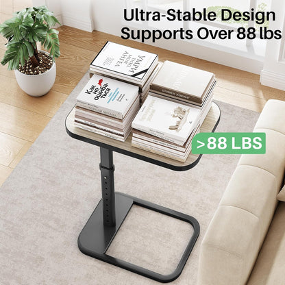 Kitstorack TV Tray Table, Adjustable Height & Flip-Top & Rounded Metal Corners, Snack Table for Couch, Sofa, Bed, Chair, Living Room, C Shaped End Side Table for Eating, Dinner or Laptop, Small Spaces