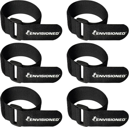 ENVISIONED Reusable Cinch Straps 2" x 40" - 6 Pack, Multipurpose Strong Gripping, Quality Hook and Loop Securing Straps (Black) - Colors A