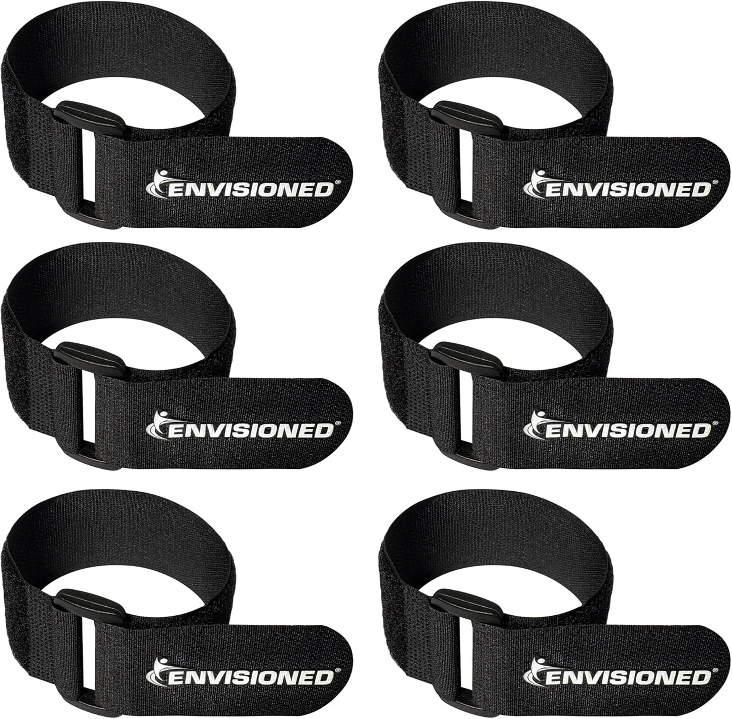 ENVISIONED Reusable Cinch Straps 2" x 40" - 6 Pack, Multipurpose Strong Gripping, Quality Hook and Loop Securing Straps (Black) - Colors B