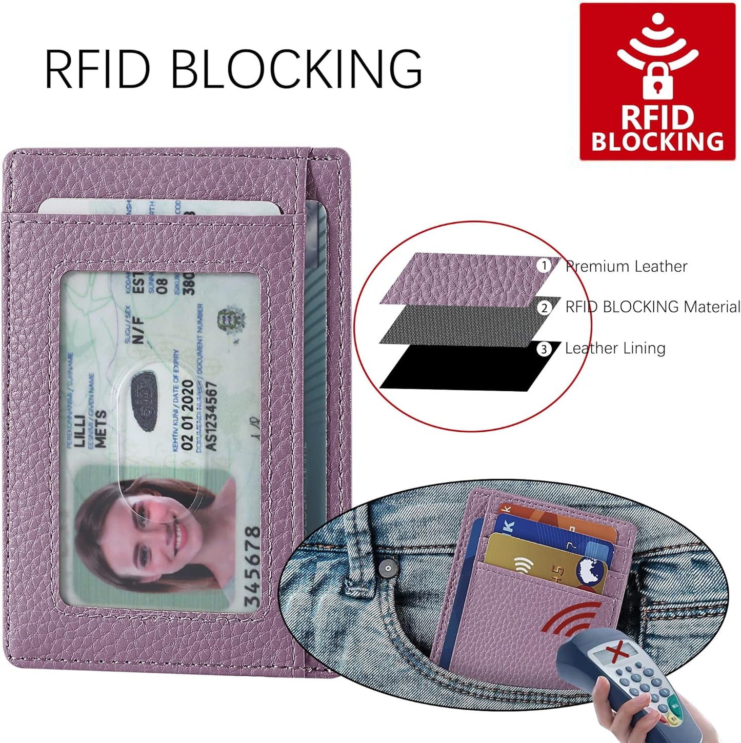 Travelambo Slim Wallet Front Pocket Minimalist Leather RFID Blocking Medium Size