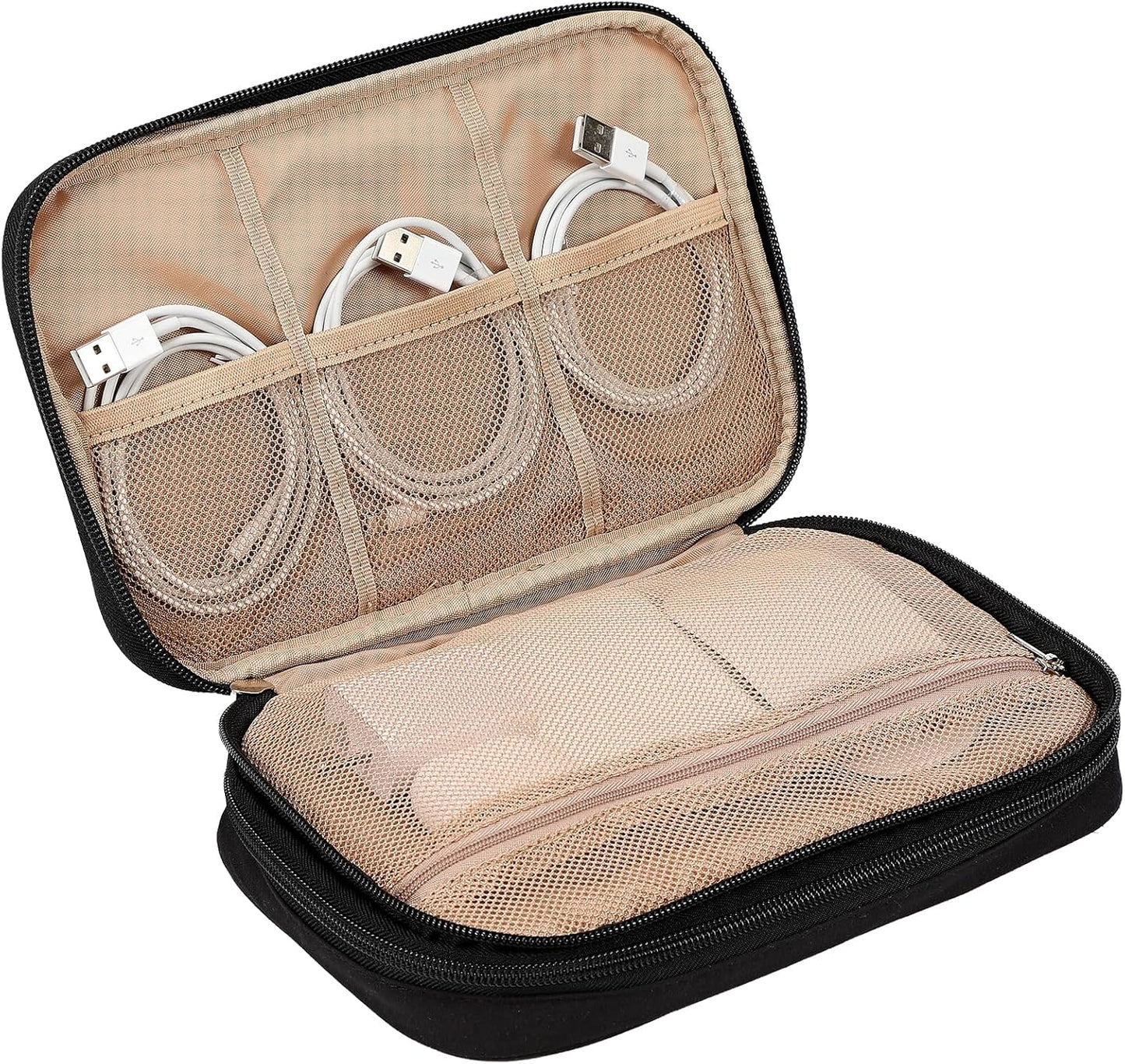 NISHEL Travel Cord Organizer Case, Double Layers Tech Electronic Bag, Essentials for Charger, Cable, Phone, Flash drive, Medium, Pink