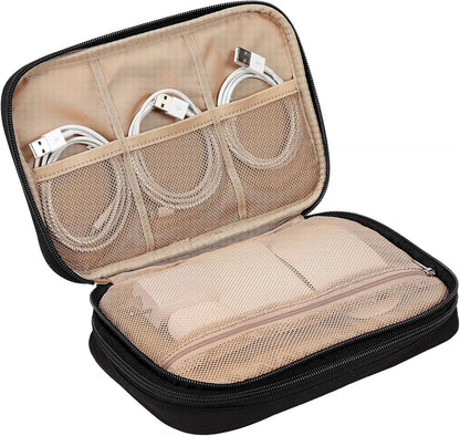 NISHEL Travel Cord Organizer Case, Double Layers Tech Electronic Bag, Essentials for Charger, Cable, Phone, Flash drive, Medium, Pink