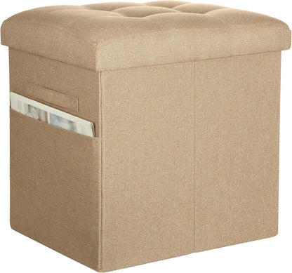 Storage Ottoman with Extra Thick Foam Padded Seat, Foldable Foot Rest Stool with Linen Fabric, 43L Ottoman with Storage Bench for Bedroom Living Room, Holds Up to 300lbs, 17x13x13in, Dark Gray